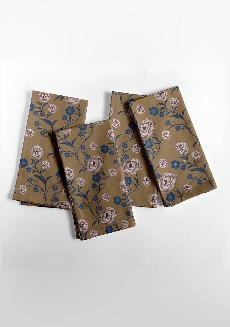 Brown And Blue 12 Pieces Printed Cotton Reusable And Disposable Table Napkins