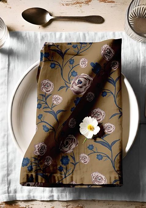 Brown And Blue 12 Pieces Printed Cotton Reusable And Disposable Table Napkins