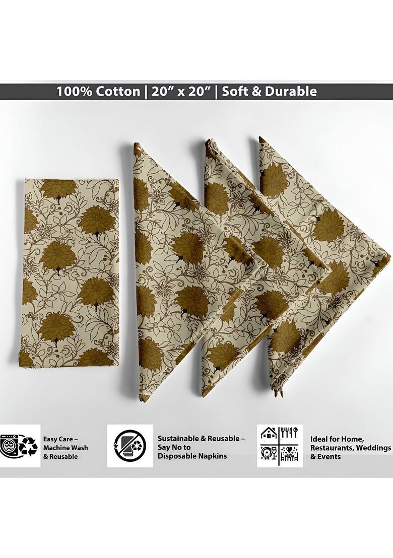 12 Piece Green And Beige Printed Cotton Table Napkins