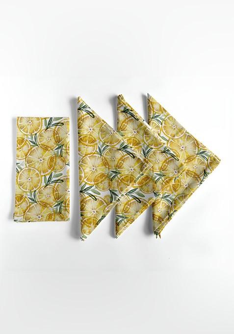 Yellow And White 12 Pieces Printed Cotton Reusable And Disposable Table Napkins
