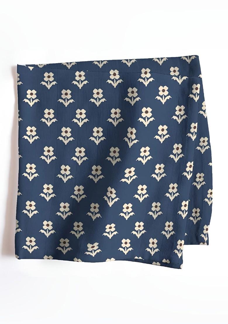 12 Piece Blue And Beige Printed Cotton Table Napkins