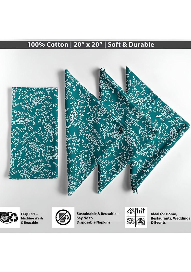 12 Piece Blue And White Printed Cotton Table Napkins