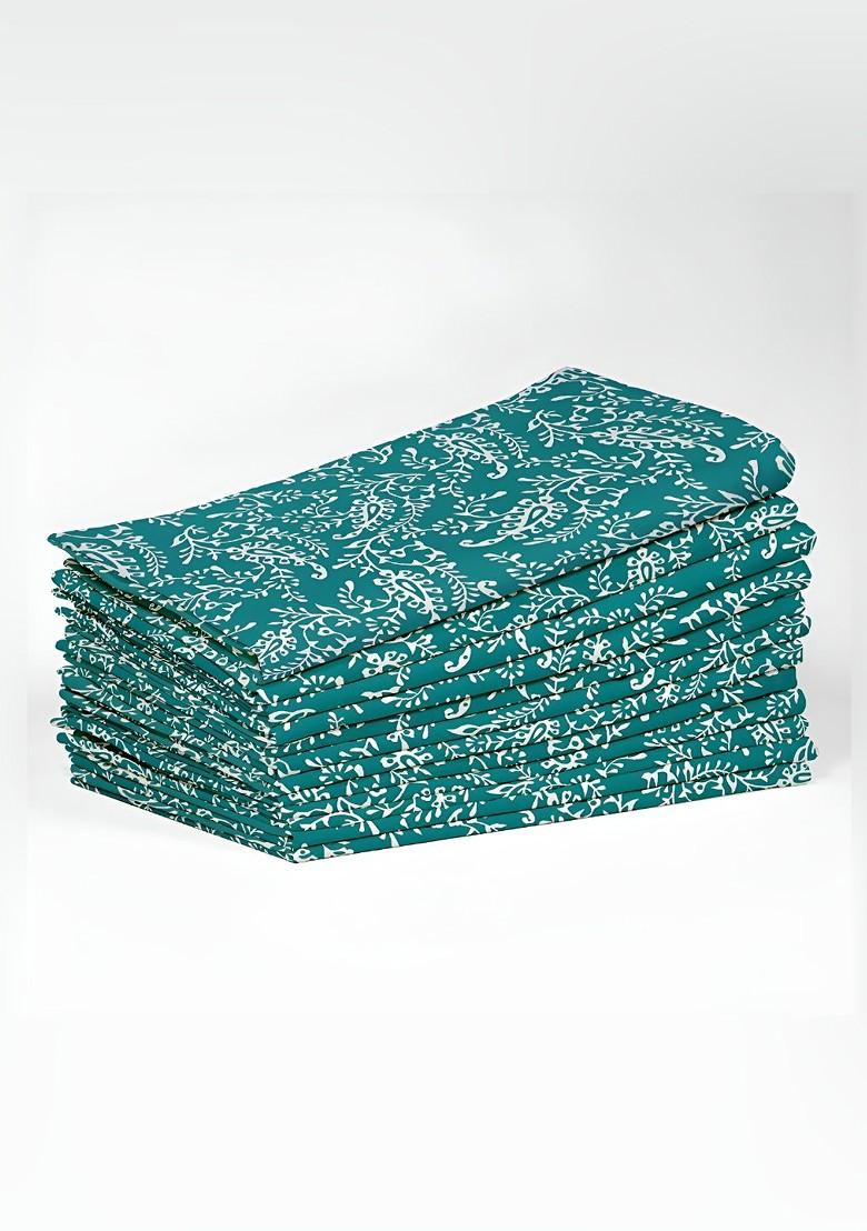 12 Piece Blue And White Printed Cotton Table Napkins