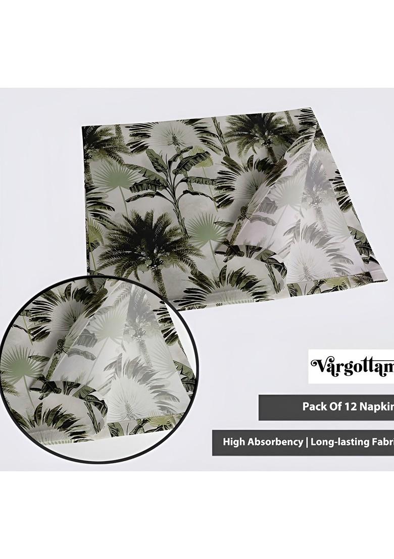 Green And White 12 Pieces Printed Cotton Reusable And Disposable Table Napkins