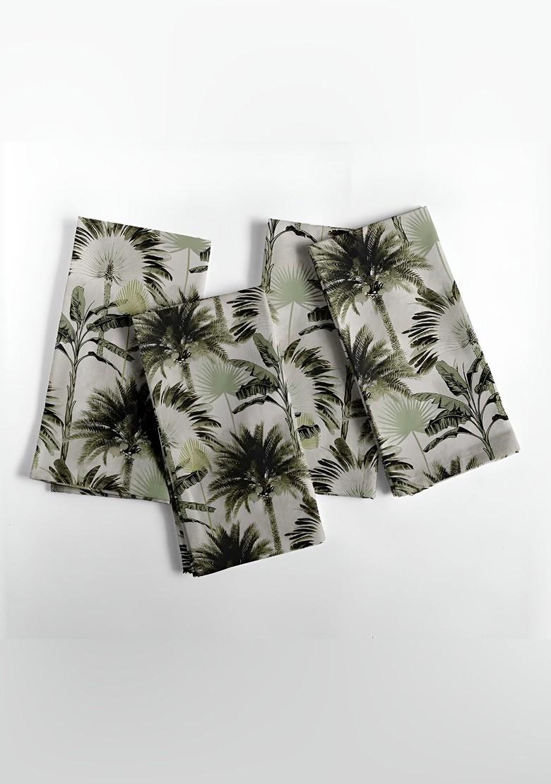 Green And White 12 Pieces Printed Cotton Reusable And Disposable Table Napkins