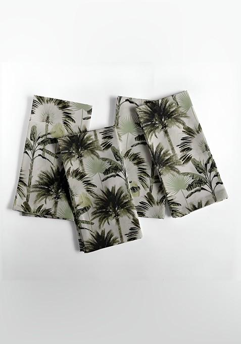 Green And White 12 Pieces Printed Cotton Reusable And Disposable Table Napkins