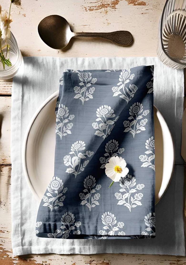 12 Piece Grey And White Printed Cotton Table Napkins