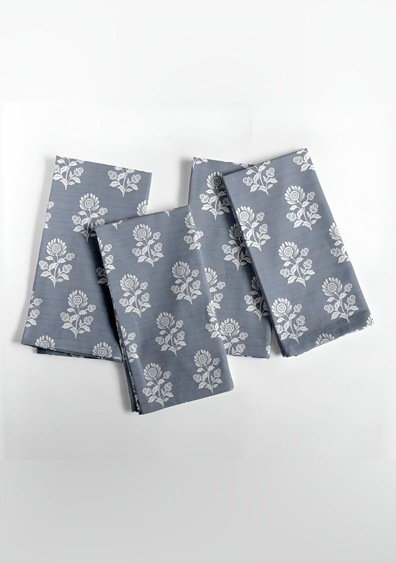 12 Piece Grey And White Printed Cotton Table Napkins