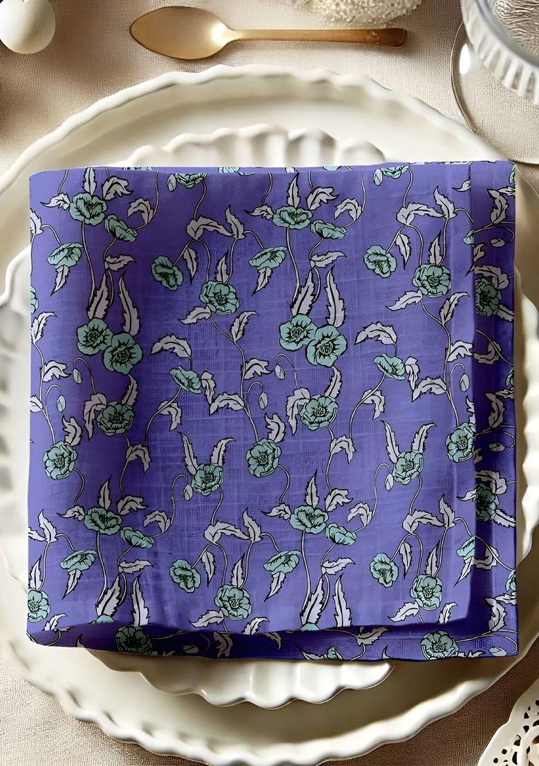 Purple And Green 12 Pieces Printed Cotton Reusable And Disposable Table Napkins
