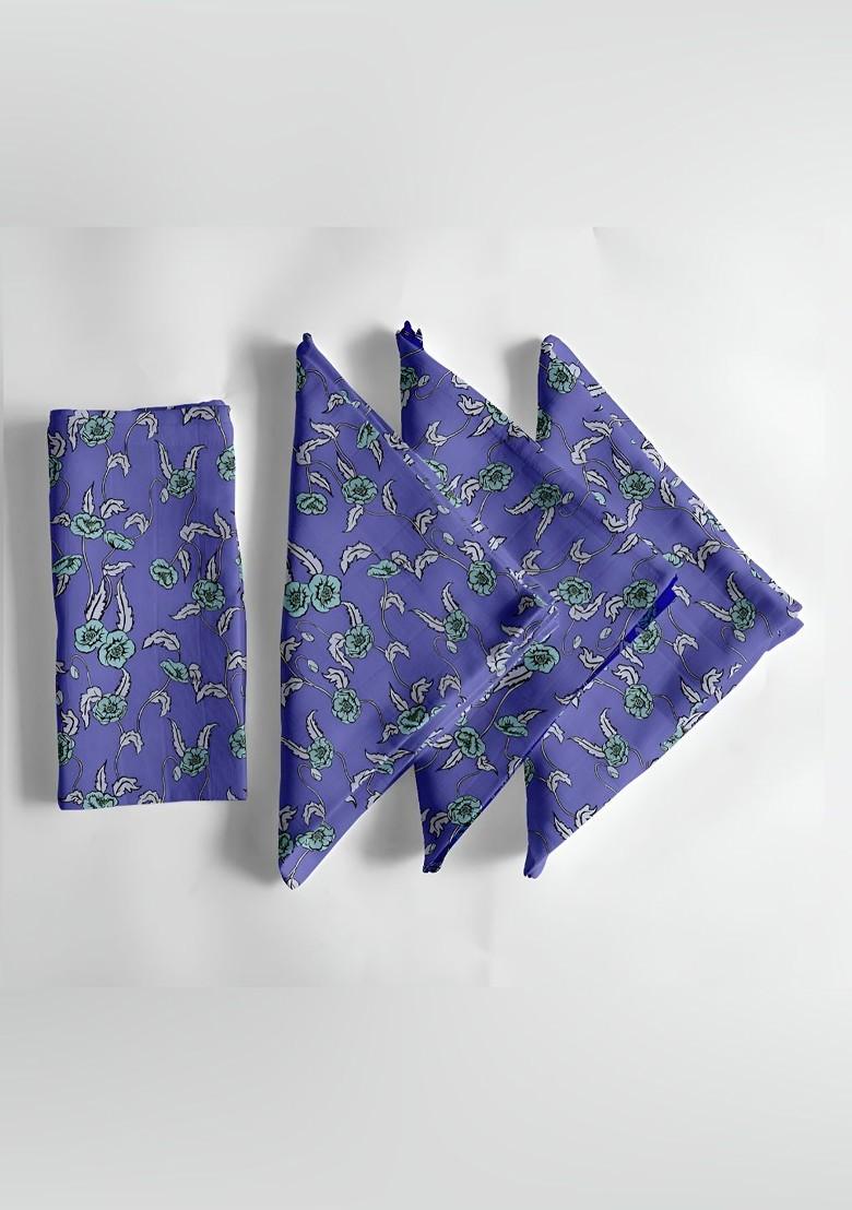 Purple And Green 12 Pieces Printed Cotton Reusable And Disposable Table Napkins