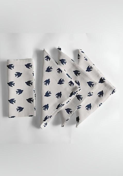 12 Piece Blue And White Printed Cotton Table Napkins