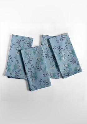 12 Piece Blue And White Printed Cotton Table Napkins