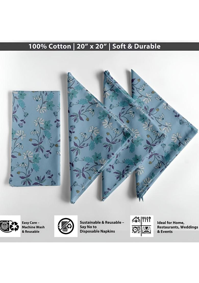 12 Piece Blue And White Printed Cotton Table Napkins