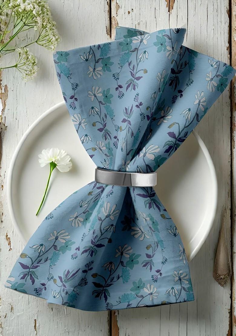 12 Piece Blue And White Printed Cotton Table Napkins