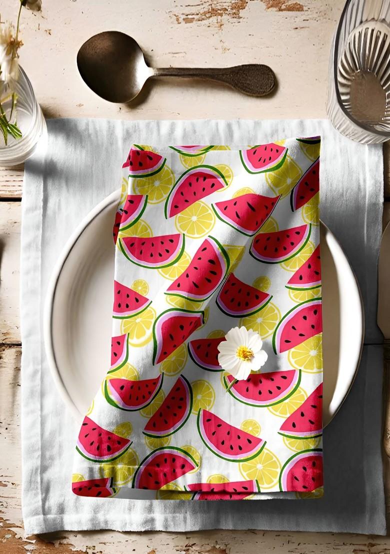 12 Piece Pink And White Printed Cotton Table Napkins