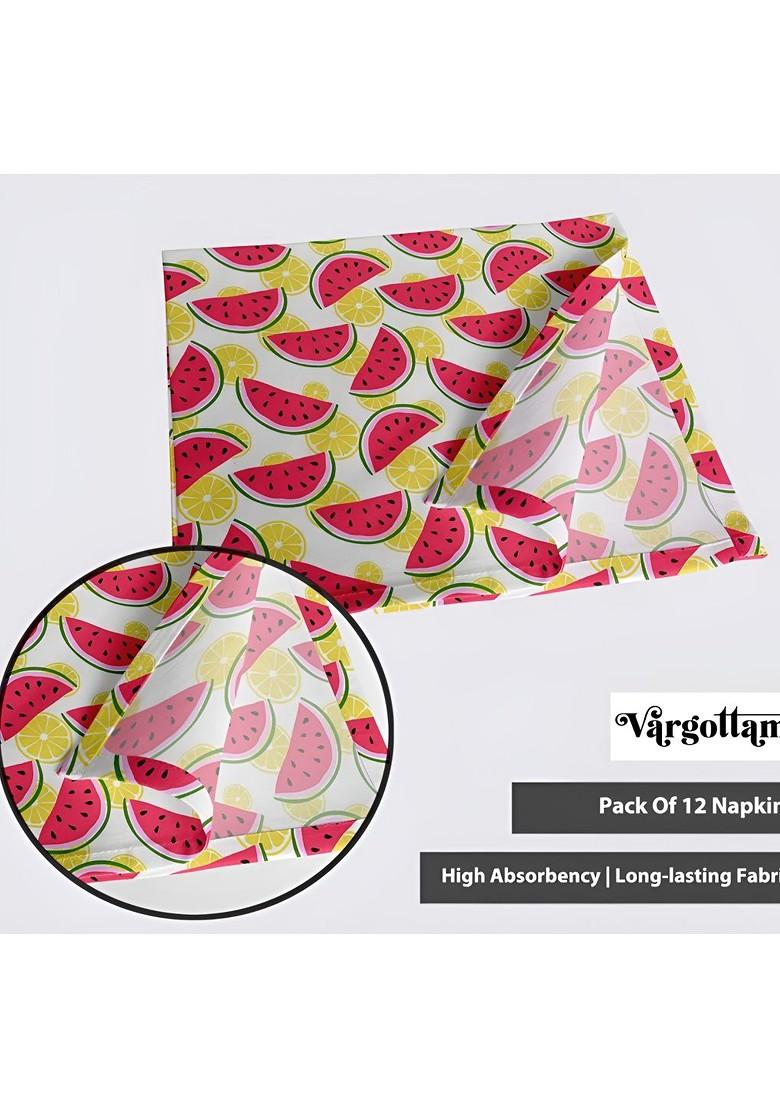 12 Piece Pink And White Printed Cotton Table Napkins