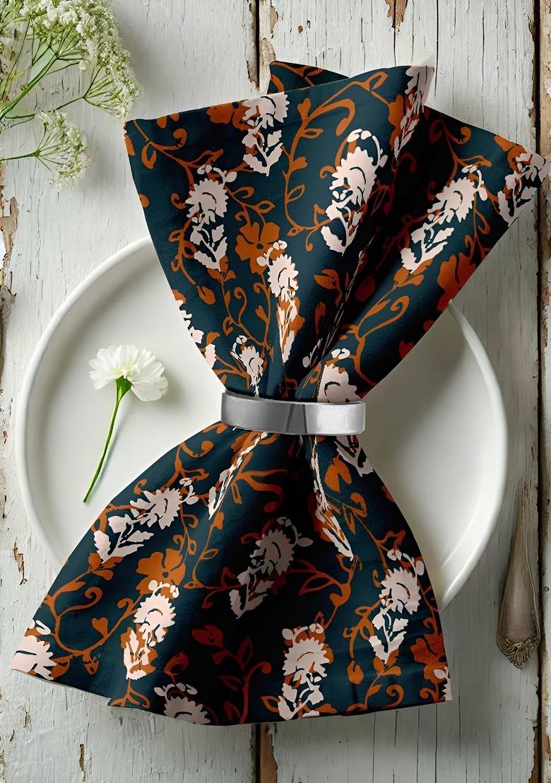 Teal And White 12 Pieces Printed Cotton Reusable And Disposable Table Napkins