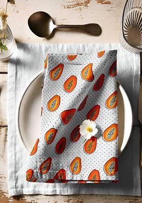White And Orange 12 Pieces Printed Cotton Reusable And Disposable Table Napkins