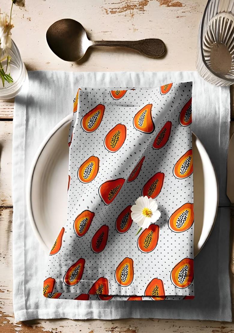 White And Orange 12 Pieces Printed Cotton Reusable And Disposable Table Napkins