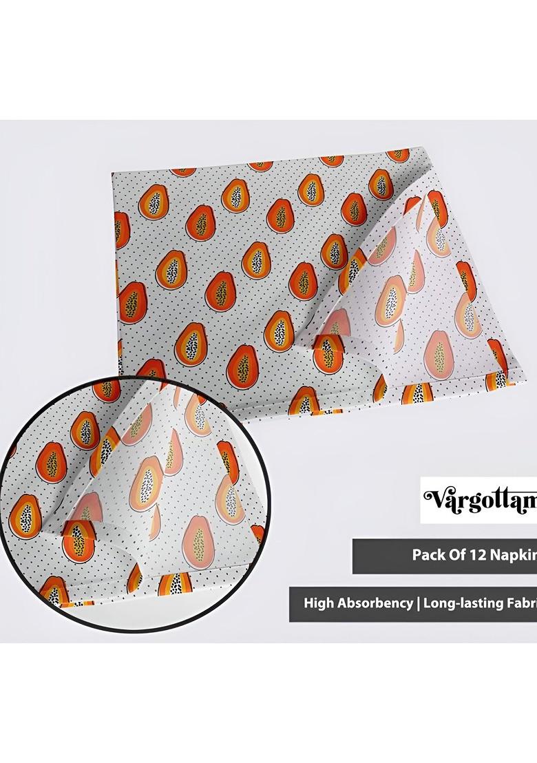 White And Orange 12 Pieces Printed Cotton Reusable And Disposable Table Napkins