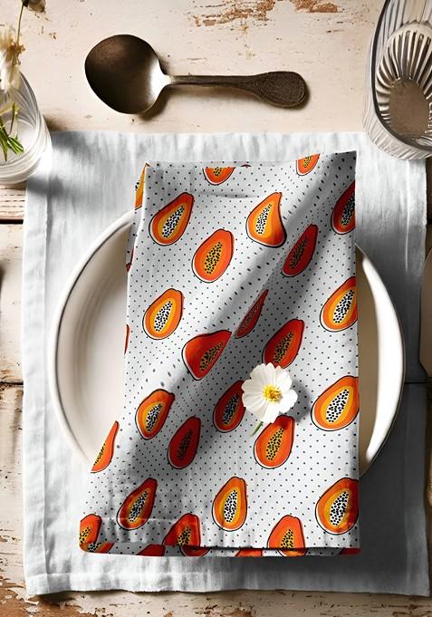 White And Orange 12 Pieces Printed Cotton Reusable And Disposable Table Napkins