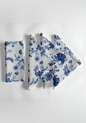 Blue And White 12 Pieces Printed Cotton Table Napkin Set
