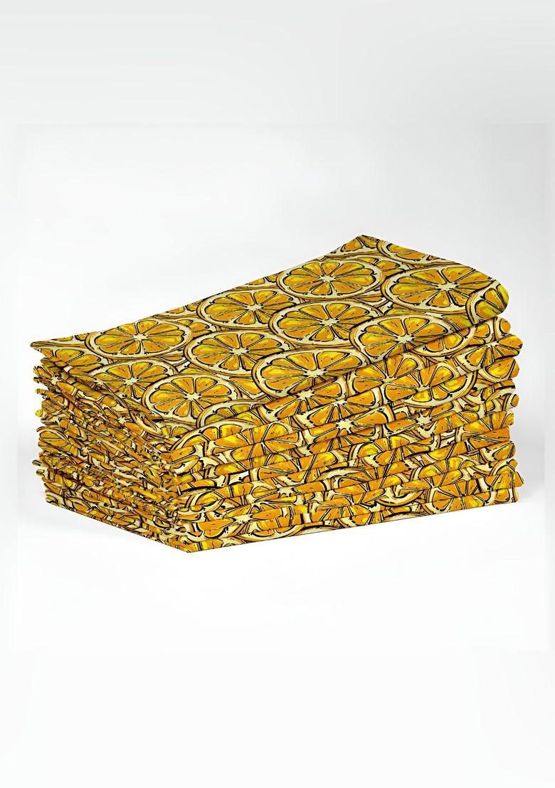 Yellow And Black 12 Pieces Printed Cotton Reusable And Disposable Table Napkins
