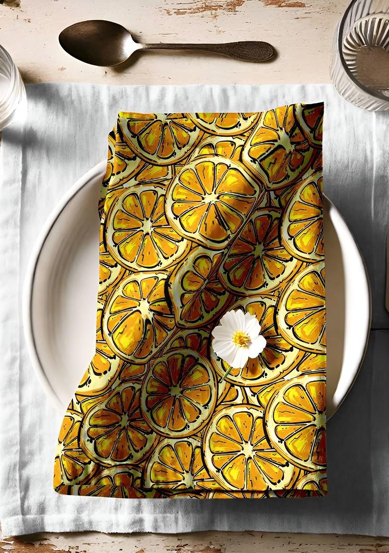 Yellow And Black 12 Pieces Printed Cotton Reusable And Disposable Table Napkins