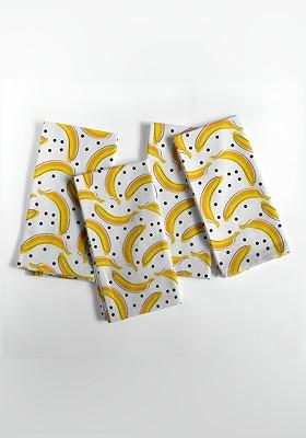 White And Yellow 12 Pieces Printed Cotton Reusable And Disposable Table Napkins