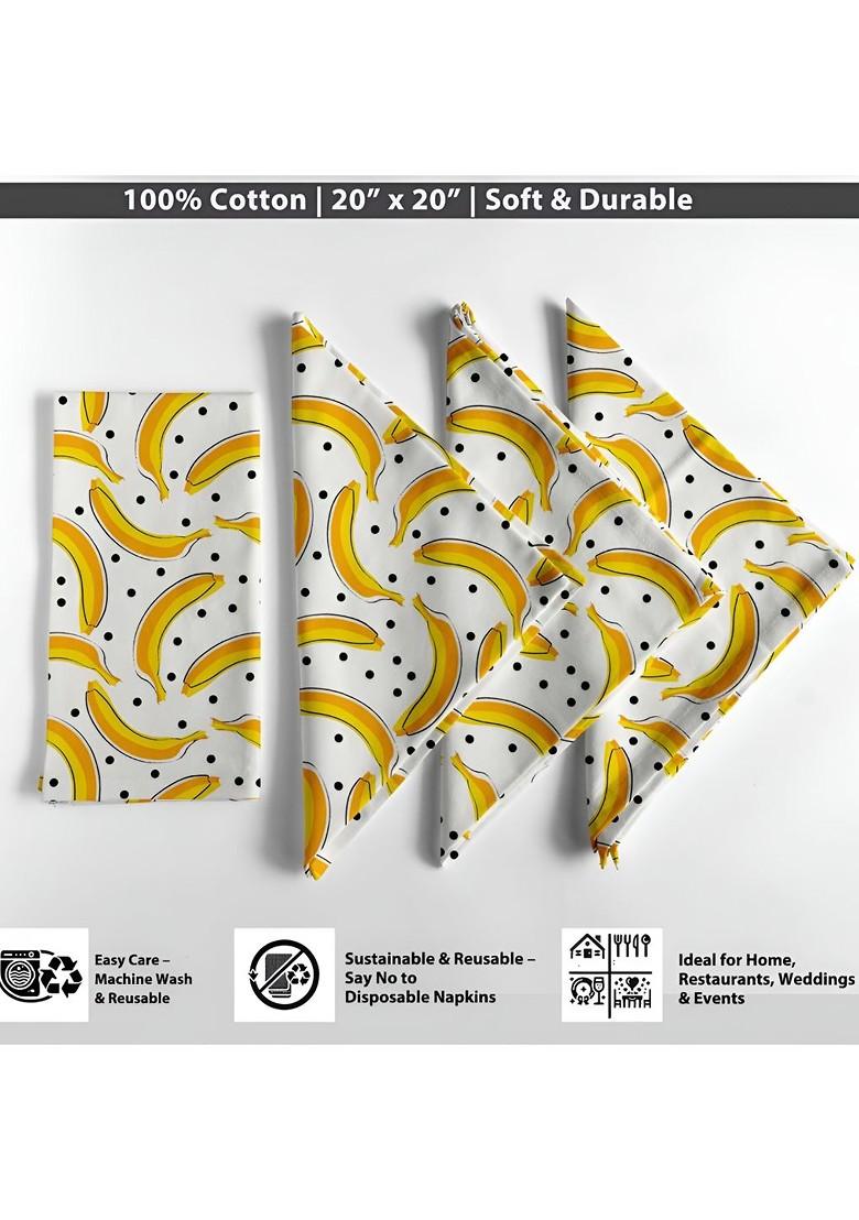 White And Yellow 12 Pieces Printed Cotton Reusable And Disposable Table Napkins