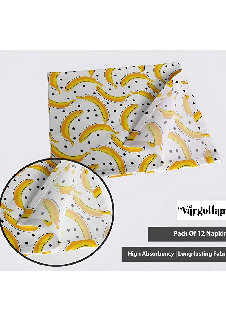 White And Yellow 12 Pieces Printed Cotton Reusable And Disposable Table Napkins