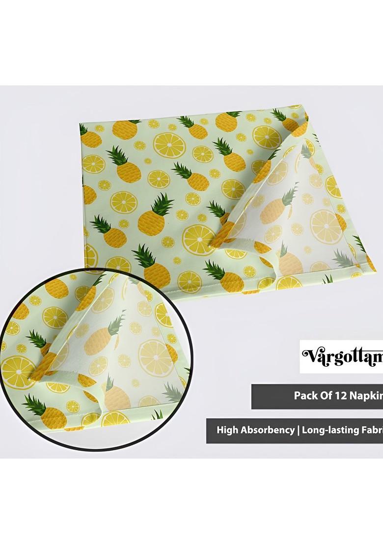 Yellow And Green 12 Pieces Printed Cotton Reusable And Disposable Table Napkins