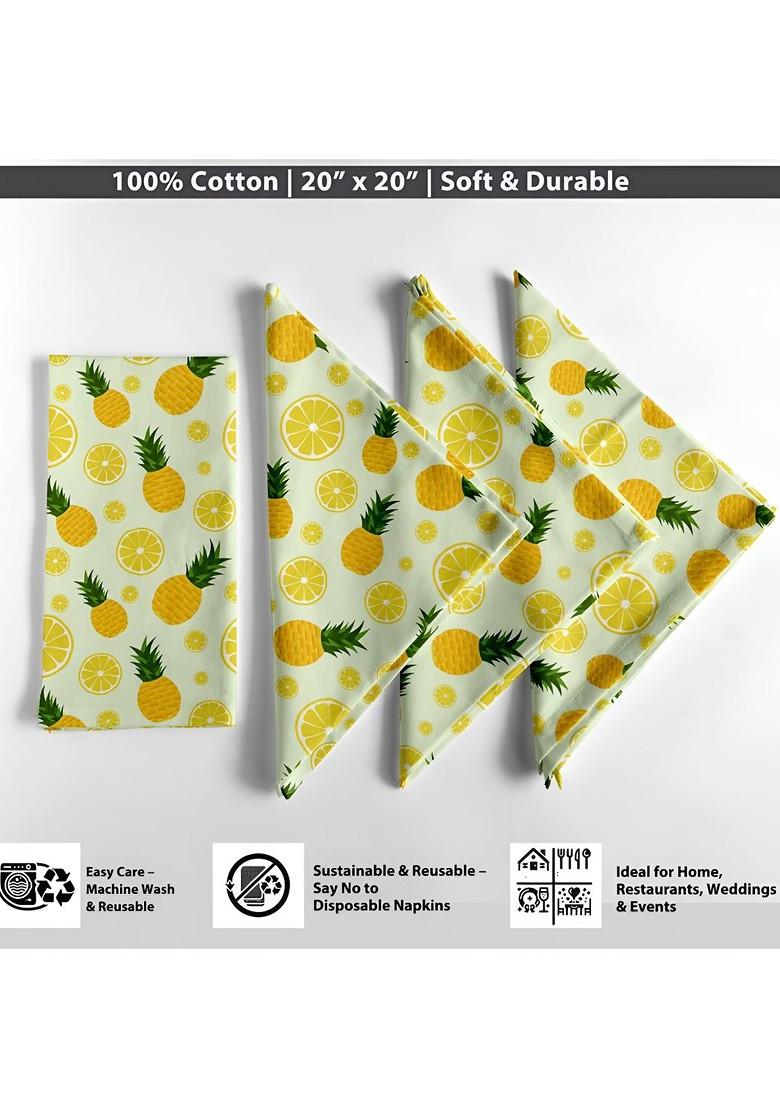 Yellow And Green 12 Pieces Printed Cotton Reusable And Disposable Table Napkins