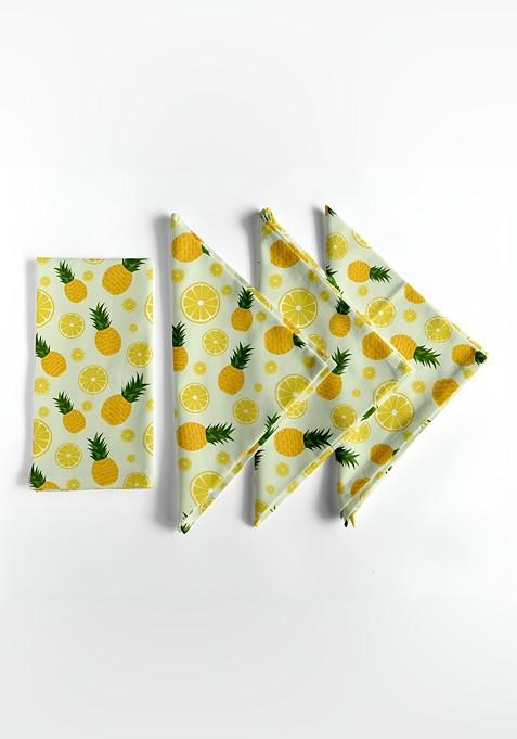 Yellow And Green 12 Pieces Printed Cotton Reusable And Disposable Table Napkins