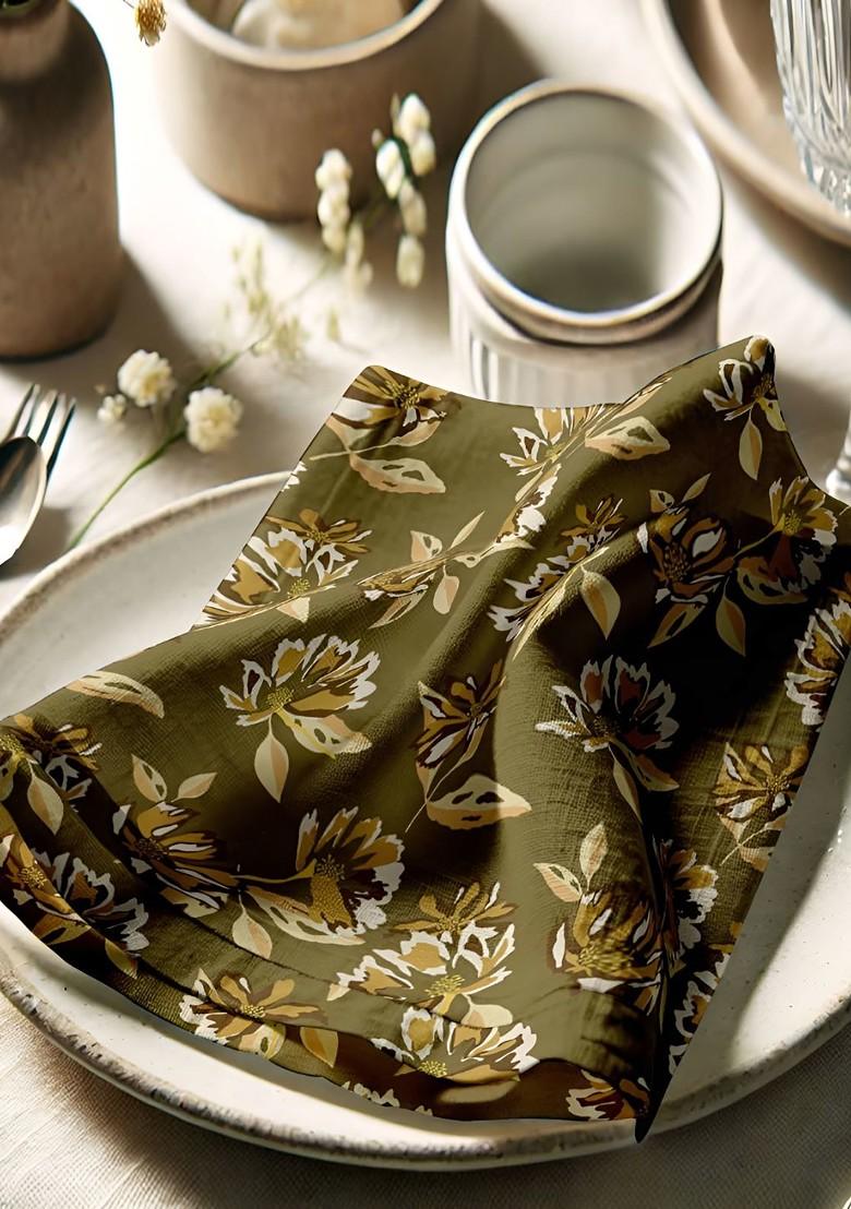 12 Piece Green And White Printed Cotton Table Napkins