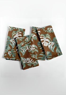 Brown And Green 12 Pieces Printed Cotton Reusable And Disposable Table Napkins