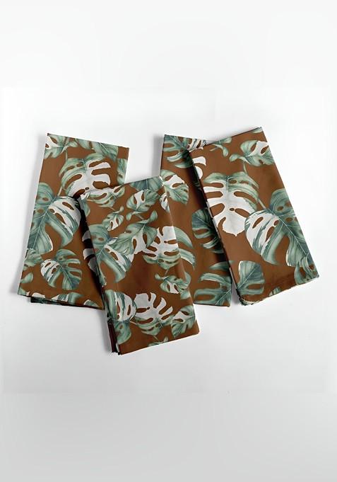 Brown And Green 12 Pieces Printed Cotton Reusable And Disposable Table Napkins