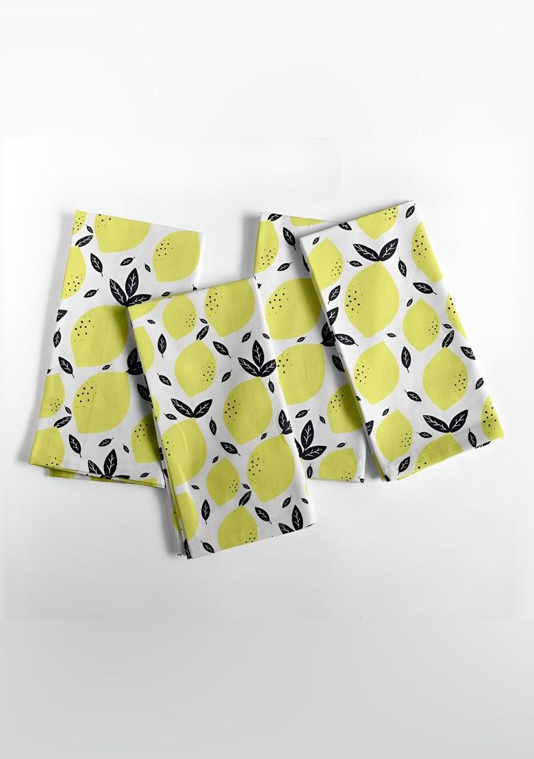 Yellow And Black 12 Pieces Printed Cotton Reusable And Disposable Table Napkins