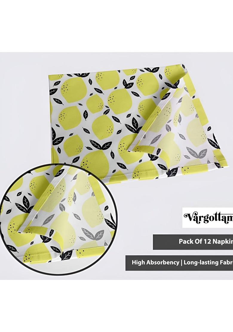 Yellow And Black 12 Pieces Printed Cotton Reusable And Disposable Table Napkins