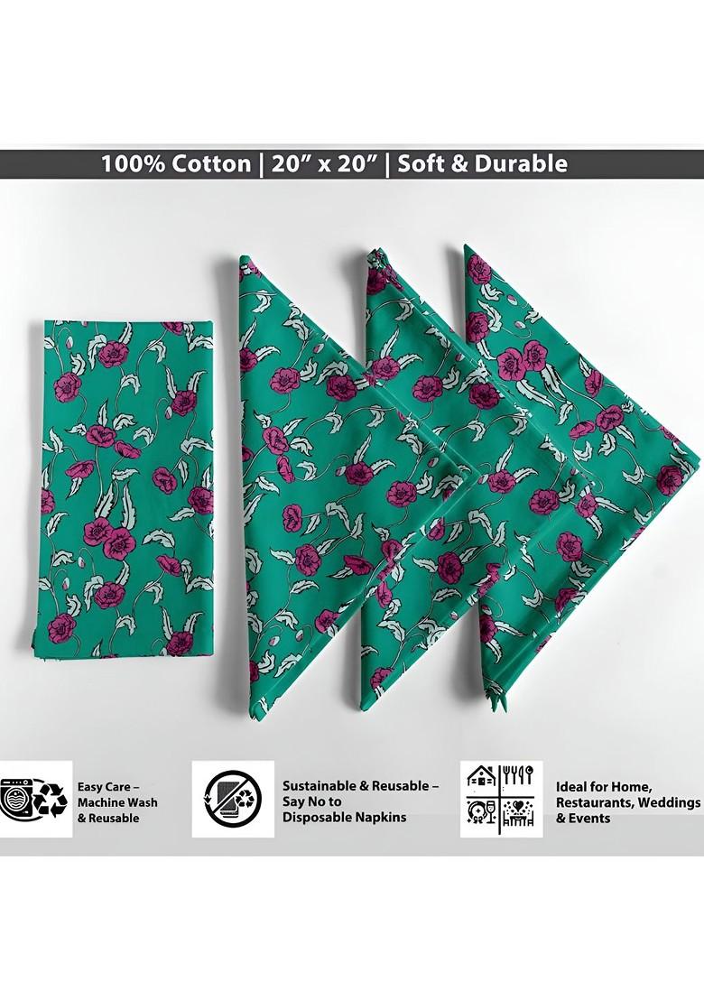 Green And Pink 12 Pieces Printed Cotton Reusable And Disposable Table Napkins