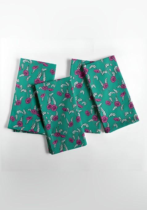 Green And Pink 12 Pieces Printed Cotton Reusable And Disposable Table Napkins