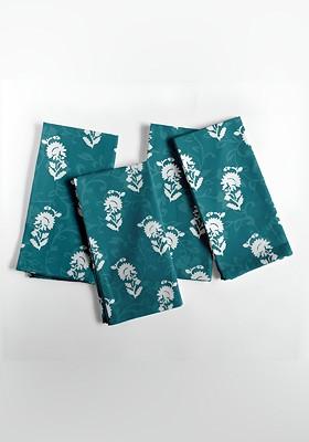 12 Piece Green And White Printed Cotton Table Napkins