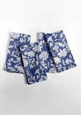 Blue And White 12 Pieces Printed Cotton Reusable And Disposable Table Napkins
