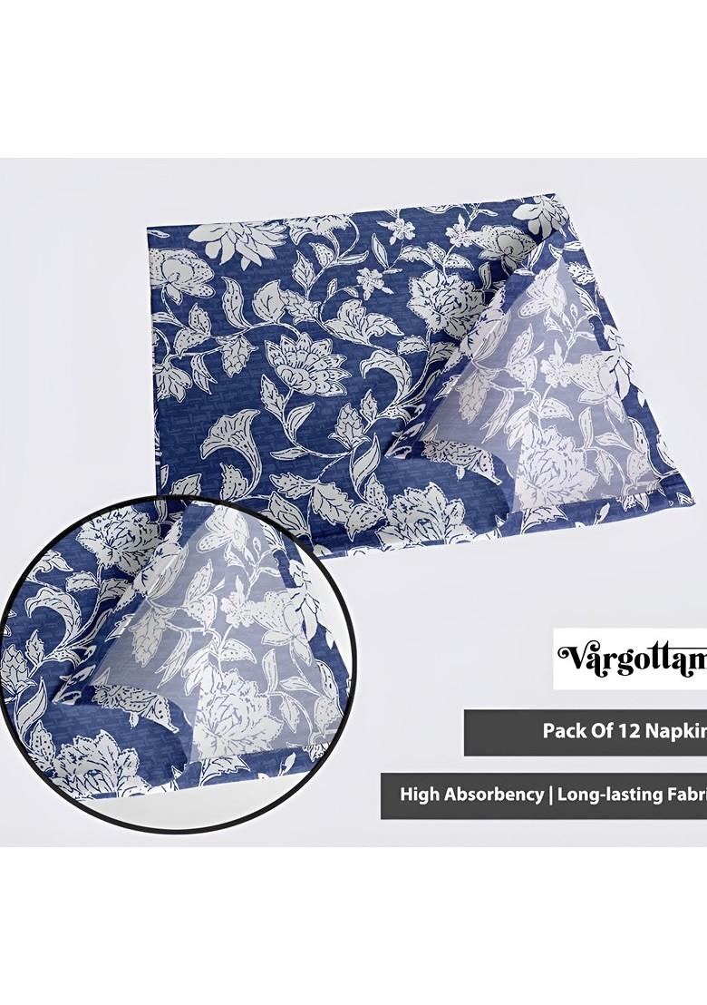 Blue And White 12 Pieces Printed Cotton Reusable And Disposable Table Napkins