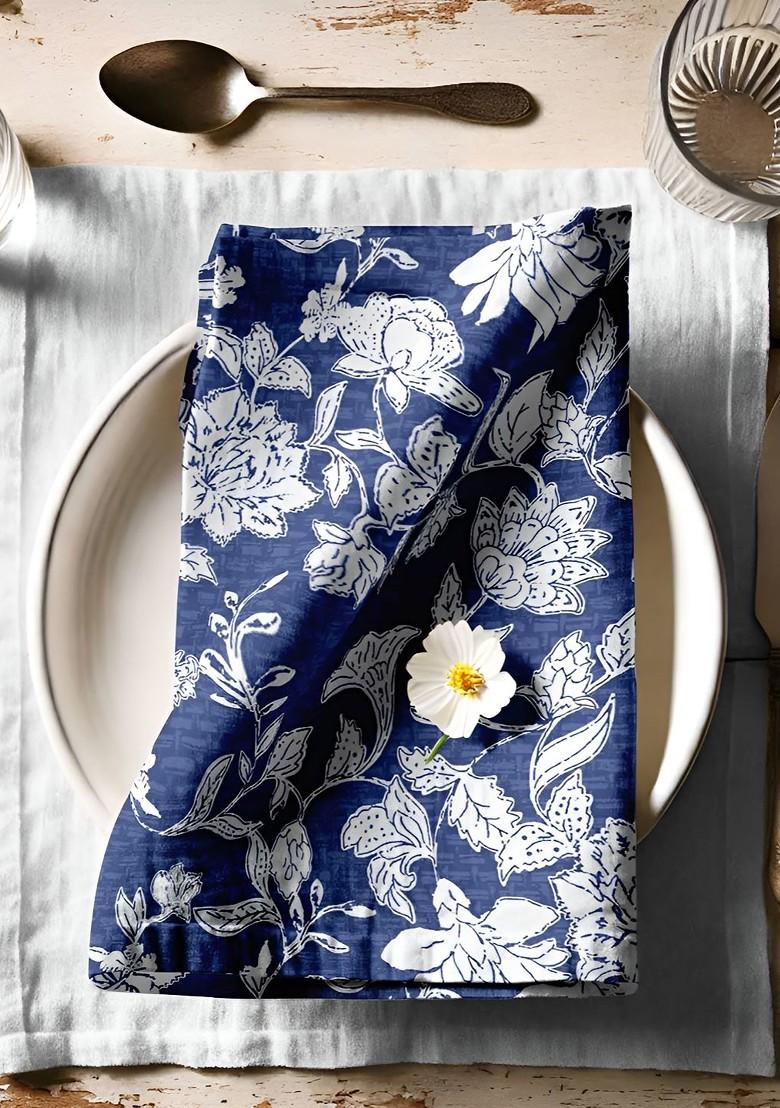 Blue And White 12 Pieces Printed Cotton Reusable And Disposable Table Napkins