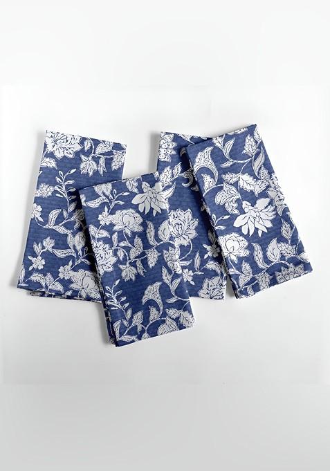 Blue And White 12 Pieces Printed Cotton Reusable And Disposable Table Napkins
