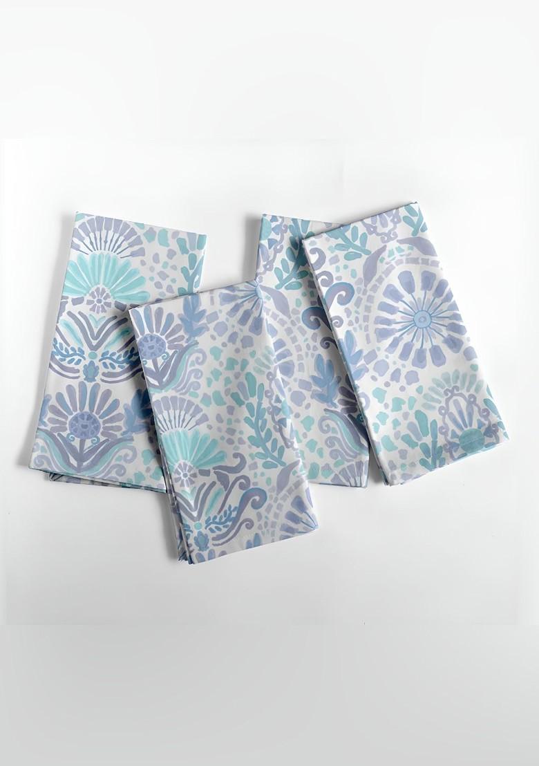 Blue And White 12 Pieces Printed Cotton Reusable And Disposable Table Napkins