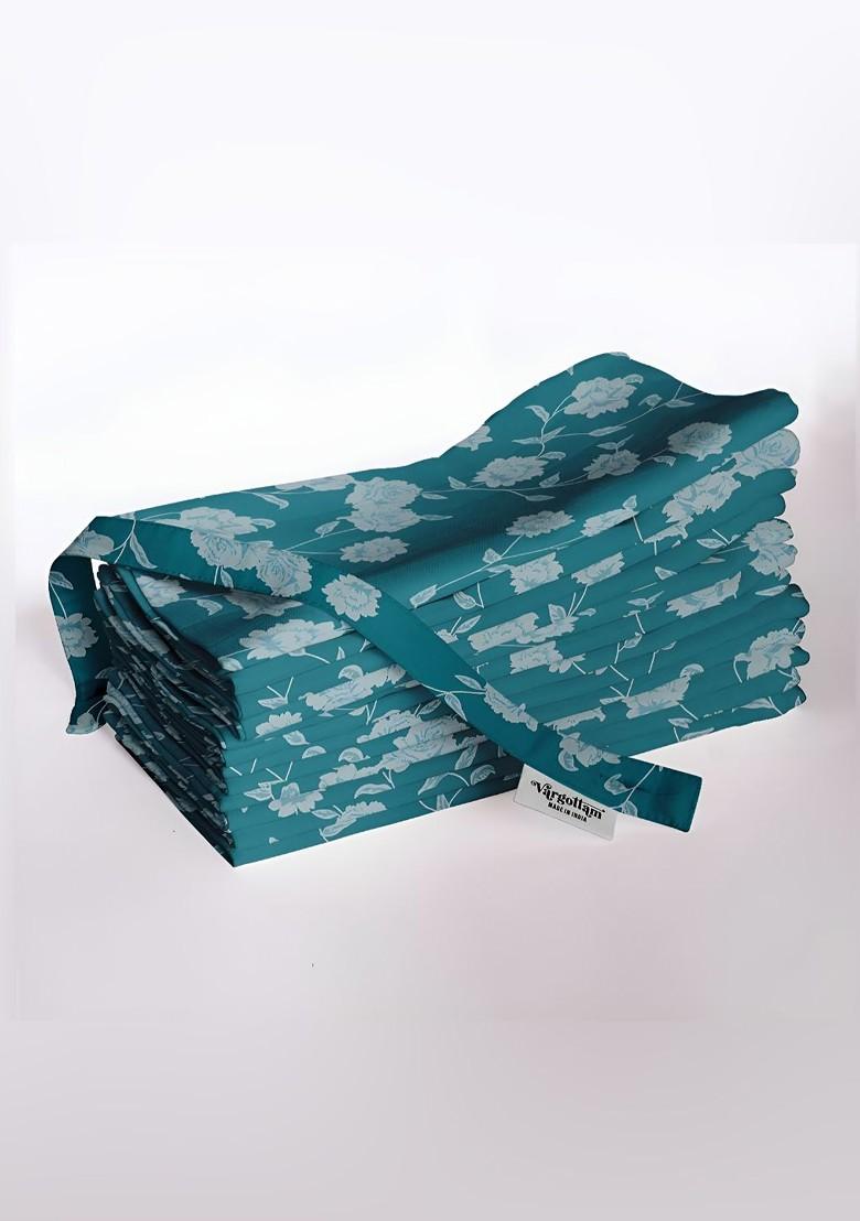12 Piece Teal Green And White Printed Cotton Table Napkins