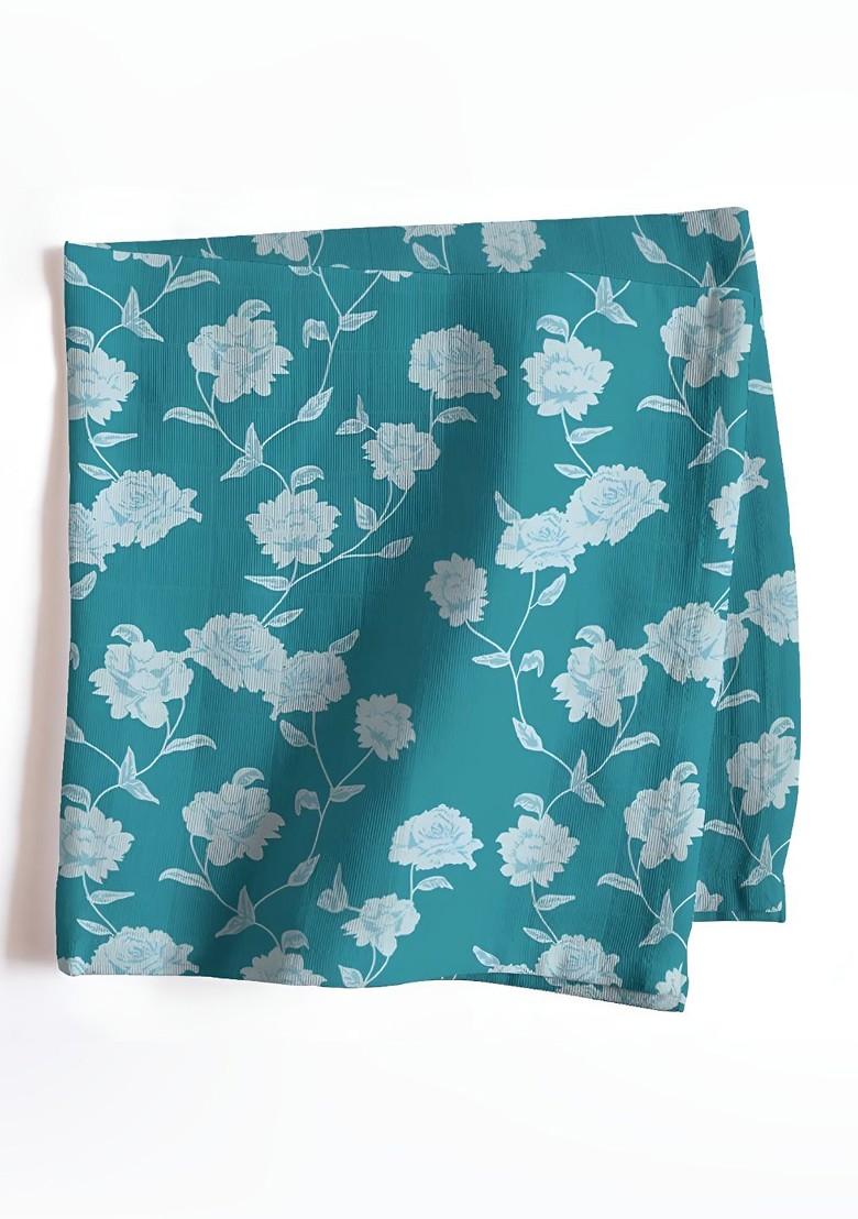 12 Piece Teal Green And White Printed Cotton Table Napkins