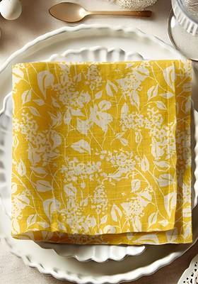 Yellow And White 12 Pieces Printed Cotton Reusable And Disposable Table Napkins
